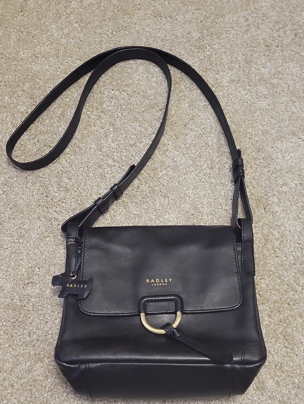 RADLEY LONDON Black Leather Lambeth Mews Crossbody with Gold Accent